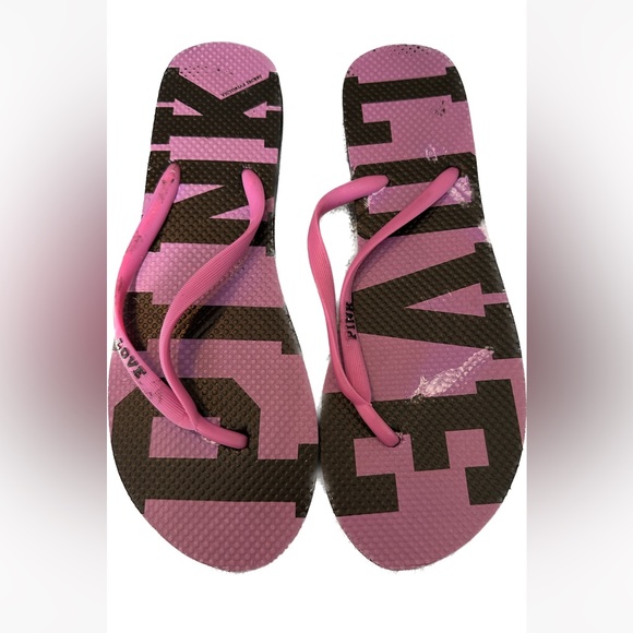 Victoria Secret pink flip flop sandals with clear case size large new red descri - Picture 2 of 4